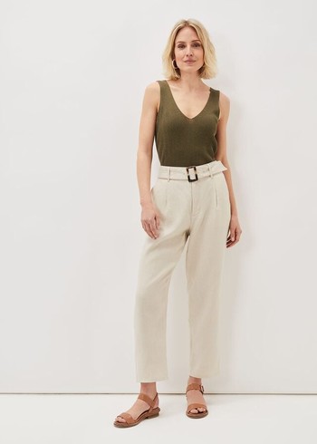 Phase Eight Hazel Linen Tapereds Trousers Grey USA | 7501349-QX